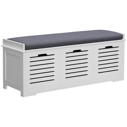 HOMCOM 3-Drawer Modern Shoe Storage Bench with Cushion - White
