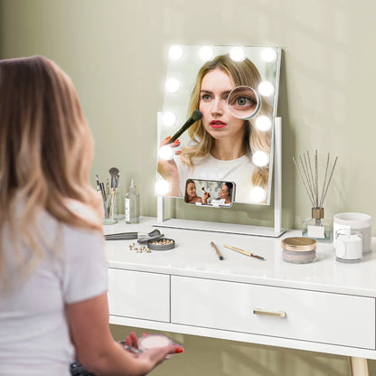 HOMCOM 12 LED Bulb Dressing Table Tabletop Makeup Mirror, with Adjustable Settings