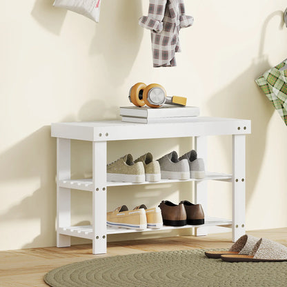 HOMCOM Two Shelf Bamboo Shoe Storage Bench Home Hallway Furniture - White