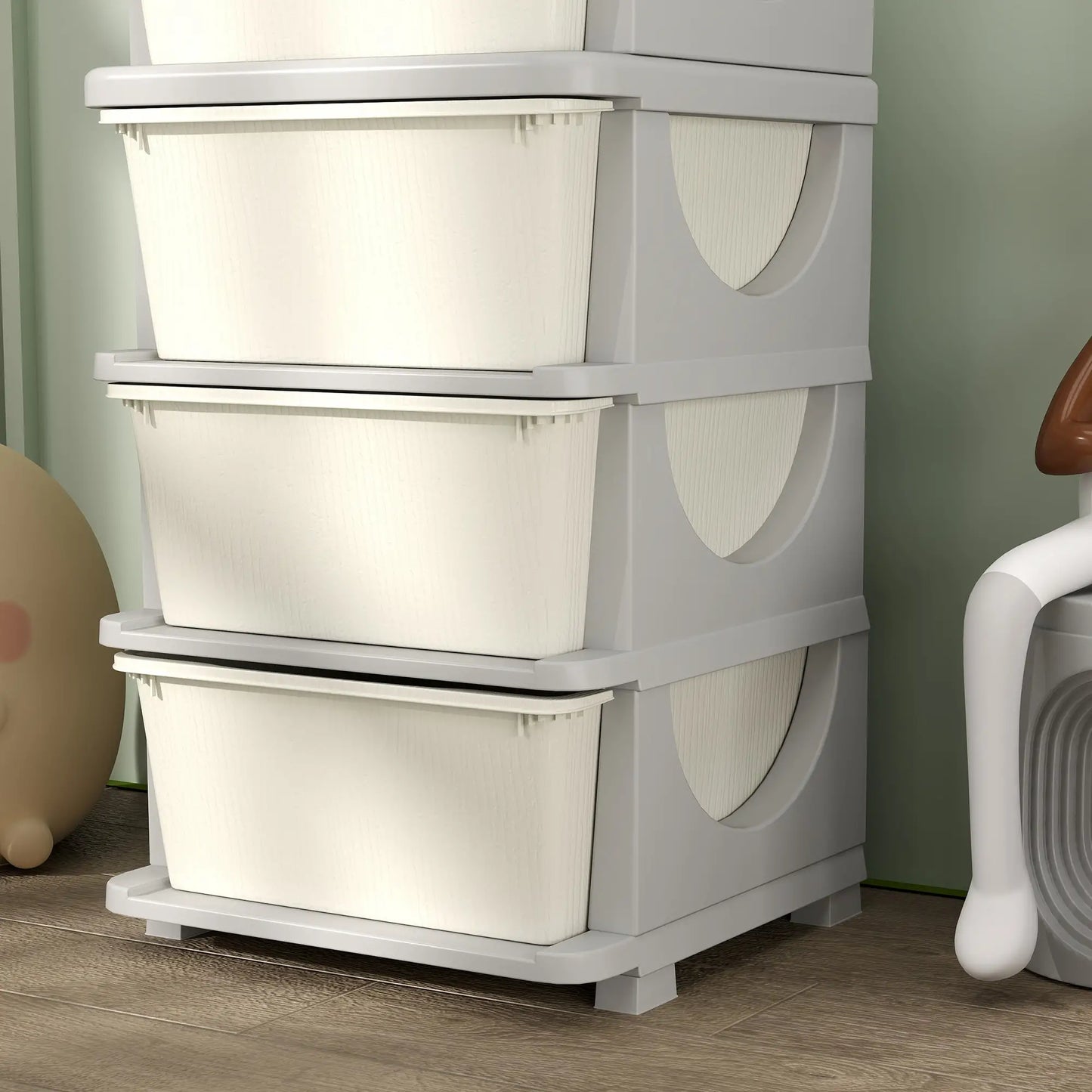 HOMCOM Four-Tier Kids Storage Boxes with Four Drawers - Cream