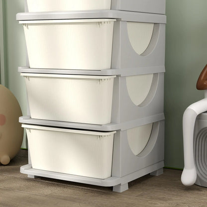 HOMCOM Four-Tier Kids Storage Boxes with Four Drawers - Cream