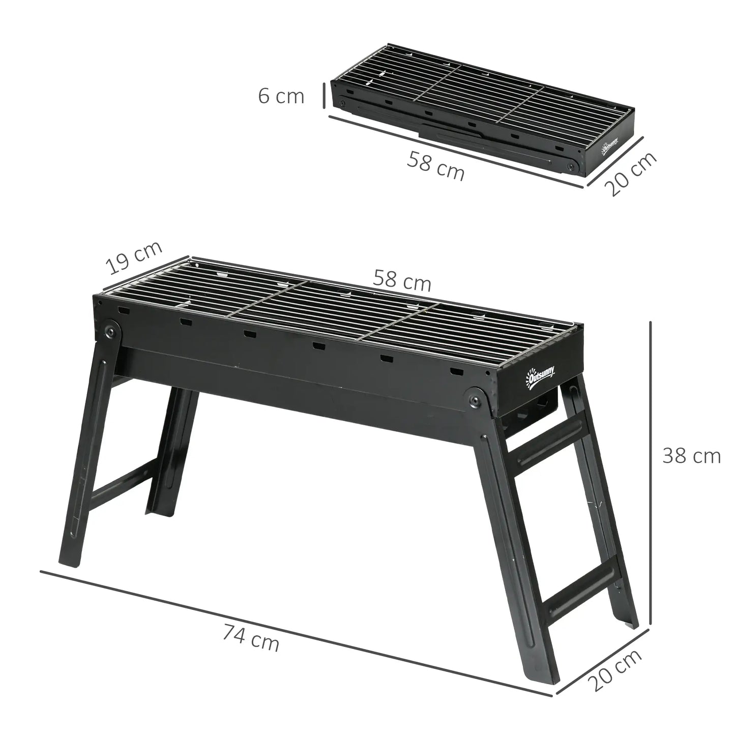 Outsunny BBQ Foldable Charcoal Grill for Outdoor Cooking, Picnic, Barbecue - Black