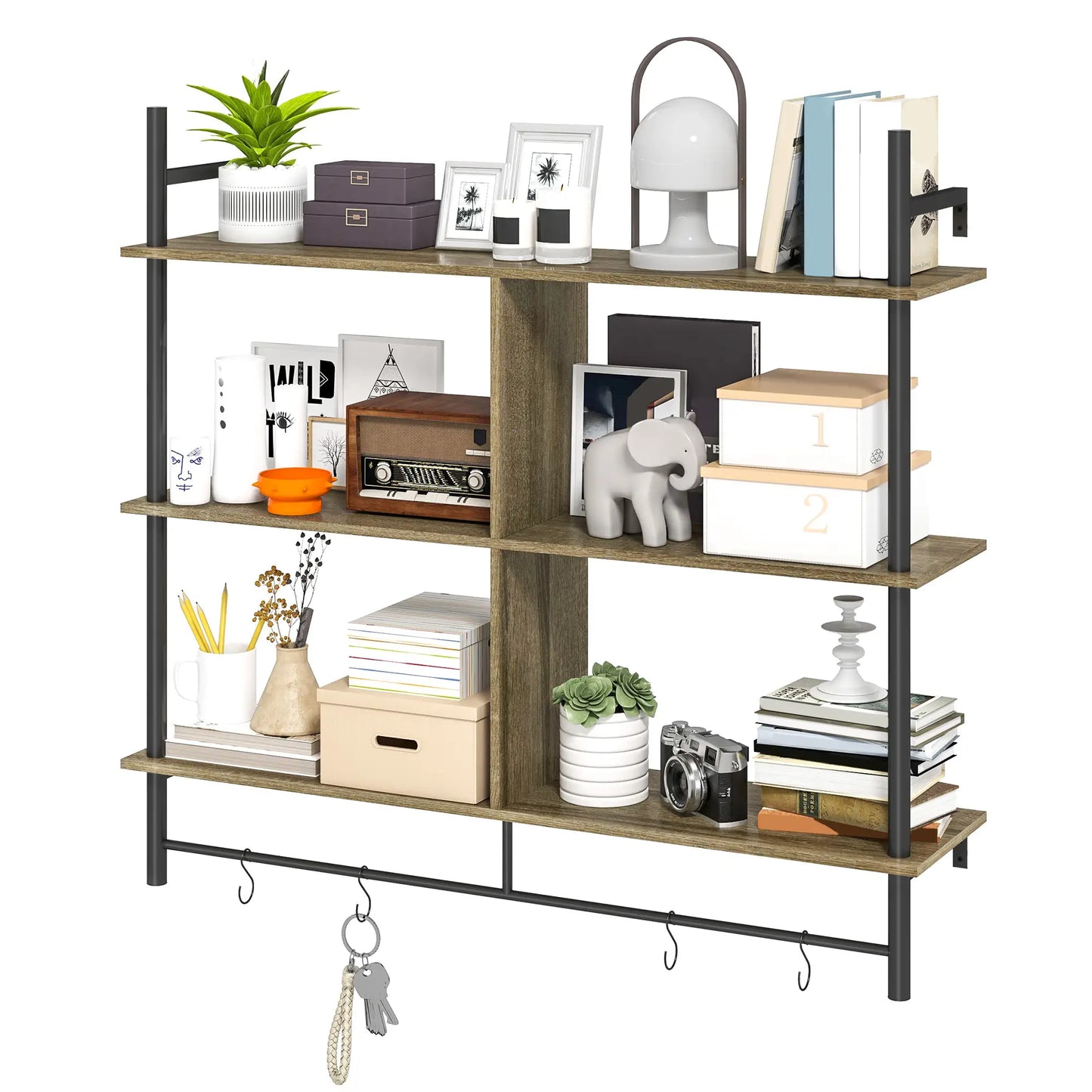 HOMCOM Three-Tier Floating Shelf Wall Mount Home Furniture - Grey Wood Effect