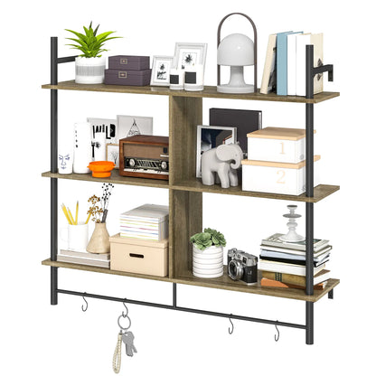 HOMCOM Three-Tier Floating Shelf Wall Mount Home Furniture - Grey Wood Effect
