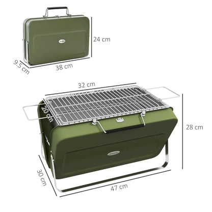 Outsunny Metal Charcoal Barbecue Grill Portable Foldable BBQ Grill - Green