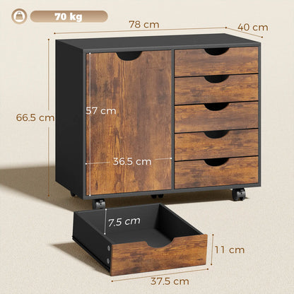 HOMCOM Multi-Storage Mobile Office Storage Cabinet with Five Wheels- Rustic Brown