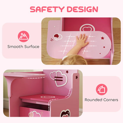 AIYAPLAY Kids Table & Chair Set, Children Desk & Chair with Storage Bins for Playing, Reading, Pink
