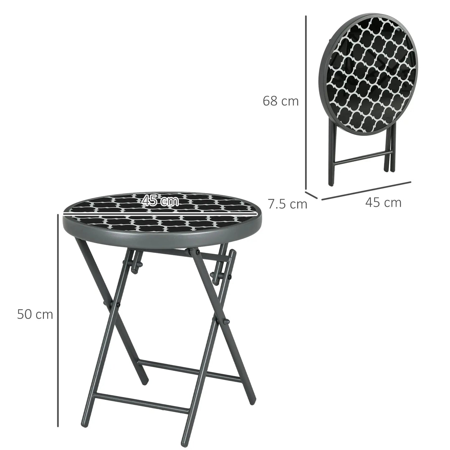 Outsunny Garden Small Coffee Side Table, Outdoor Round Folding Patio Table with Imitation Marble Glass Top