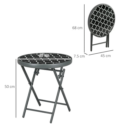 Outsunny Garden Small Coffee Side Table, Outdoor Round Folding Patio Table with Imitation Marble Glass Top