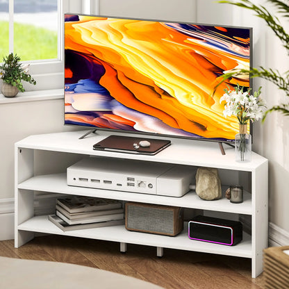 HOMCOM Corner TV Stand with 2 Open Shelves for 47 Inch TV - White