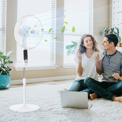 HOMCOM 16'' Pedestal Stand Fan, 3 Speed 3 Mode, 85° Oscillation, 3M Remote Controller, Height Adjustable, Black and White