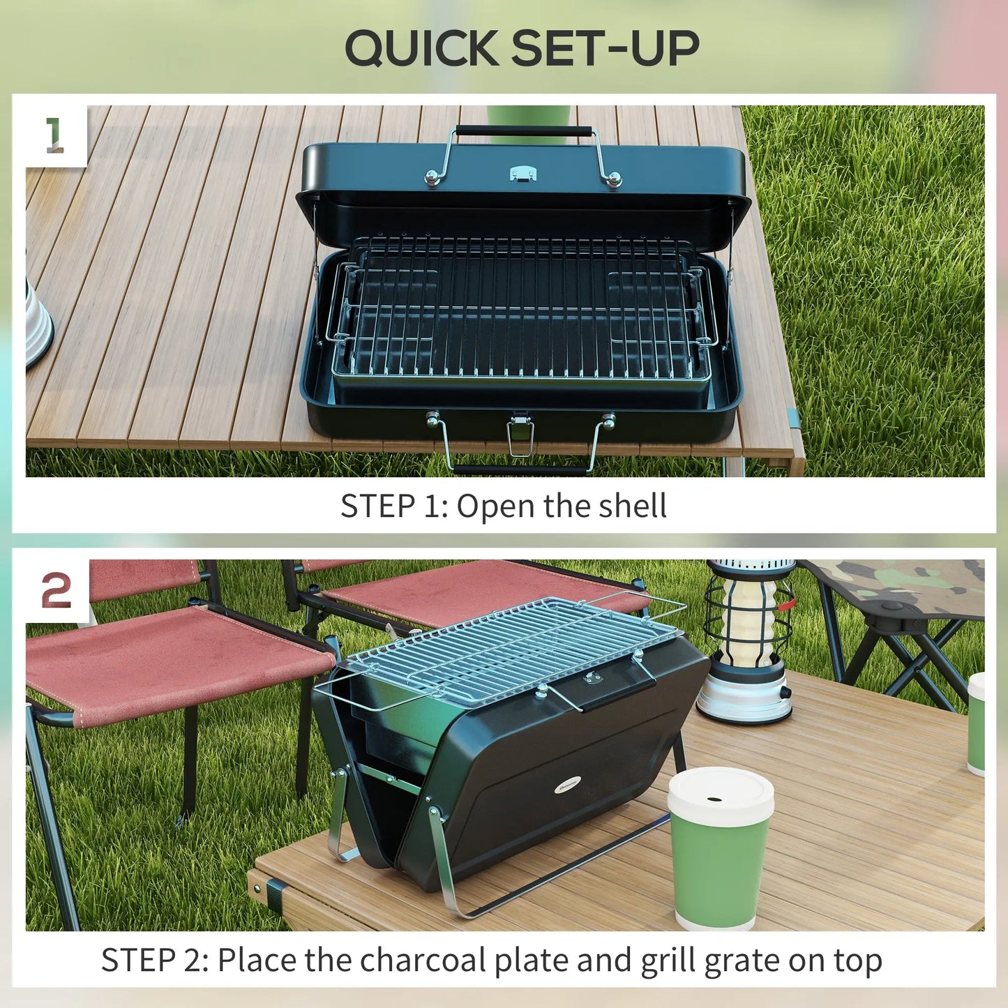 Outsunny Metal Suitable-Style Outdoor Barbecue Portable Mini BBQ Grill - Black