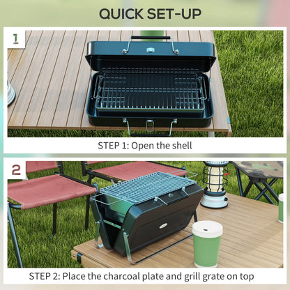 Outsunny Metal Suitable-Style Outdoor Barbecue Portable Mini BBQ Grill - Black