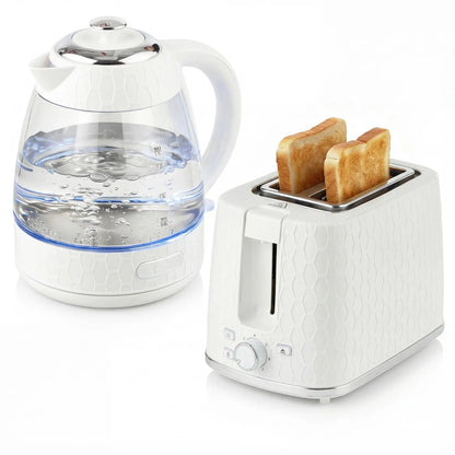 HOMCOM Kettle and Toaster Set, 1.7L 3000W Rapid Kettle with Limescale Filter, 2 Slice Toaster, Cream