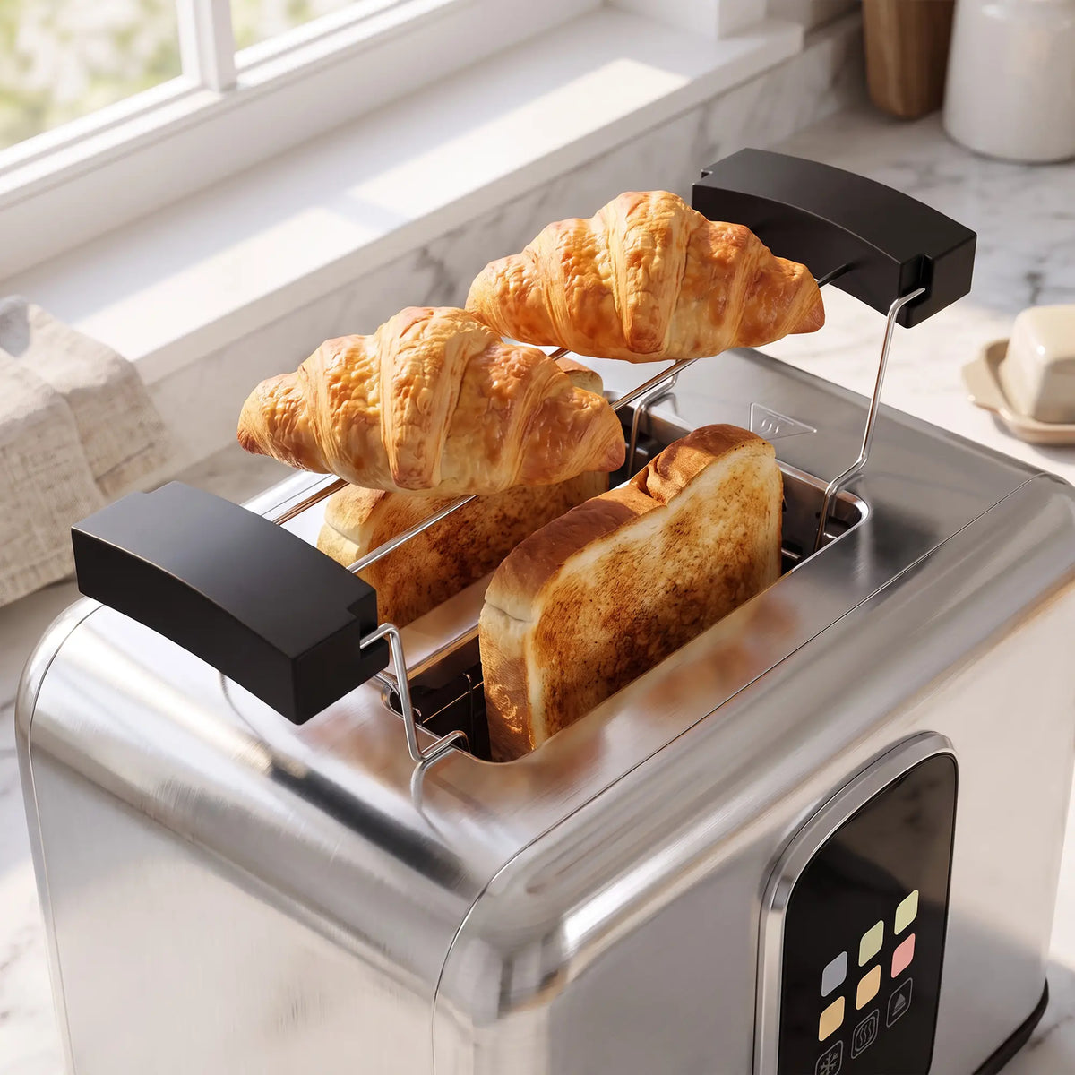 HOMCOM 2 Slice Smart Toaster with Touch Screen, LED Countdown & Warming Rack, Memory Function