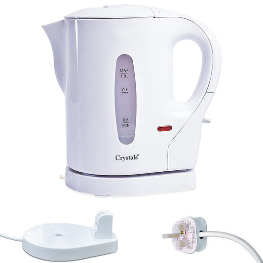 830w Electric Kitchen Cordless Kettle Caravan Travel Hot Water Jug, White 1 Ltr