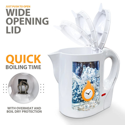 830w Electric Kitchen Cordless Kettle Caravan Travel Hot Water Jug, White 1 Ltr