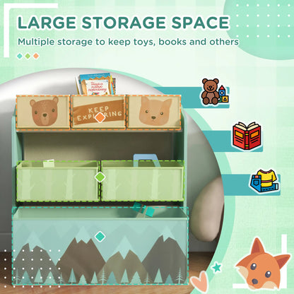 ZONEKIZ Kids Storage Unit, Toy Storage Organiser with Six Fabric Bins, for Bedrooms, Playrooms - Green