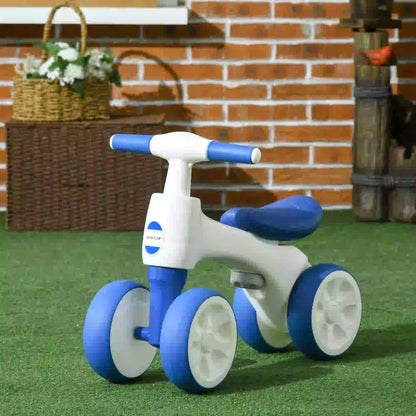 AIYAPLAY Balance Bike for Ages 18-36 Months, with Anti-Slip Handlebars, Four Wheels, No Pedal - Blue