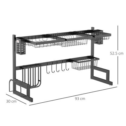HOMCOM 93cm Kitchen Modular Over-Sink Drying Rack Dish Drainer, Rust-Proof