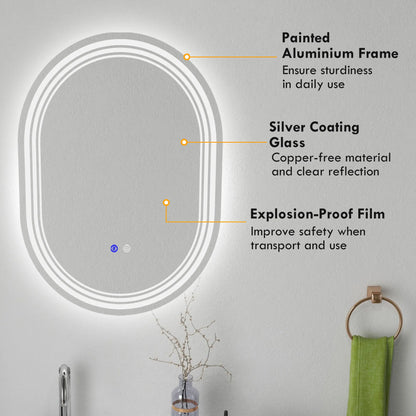 kleankin Bathroom Mirror with LED Lights Makeup Mirror, Anti-fog Touch, Switch, Vertical or Horizontal