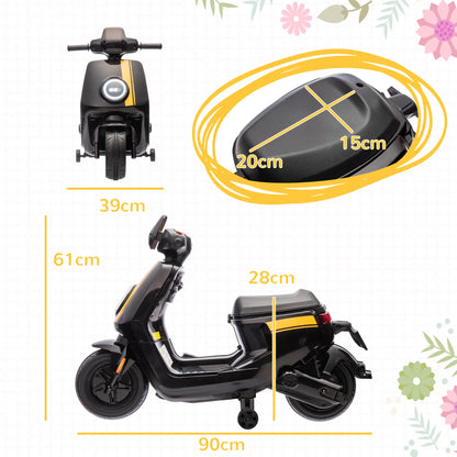 AIYAPLAY 6V Ride on Motorbike, Kids Electric Motorbike w/ Headlights, Music, Training Wheels, for 18-36 Months, Black