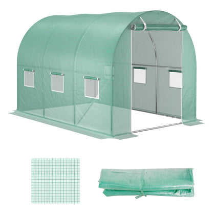 Outsunny Tunnel Walk-in Greenhouse Replacement Cover Winter Garden Plant PE Cover with Roll-up Windows Door Outdoor, Green