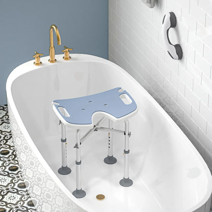 HOMCOM 39-51.5cm 'U' Seat Padded Bathroom Shower Stool Anti-Slip - Light Blue