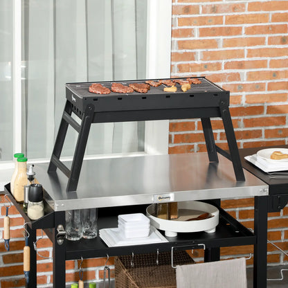 Outsunny Barbecue Foldable Charcoal Grill Portable BBQ for Camping & Hiking - Black