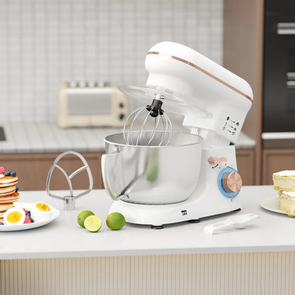 HOMCOM 1300W Home Kitchen Stand Mixer, with Accessories Versatile & Powerful - White