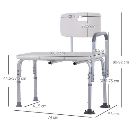 HOMCOM Height Adjustable Shower Chair, Non Slip Bath Transfer Bench for Elderly, Disabled with Armrest and Backrest, White