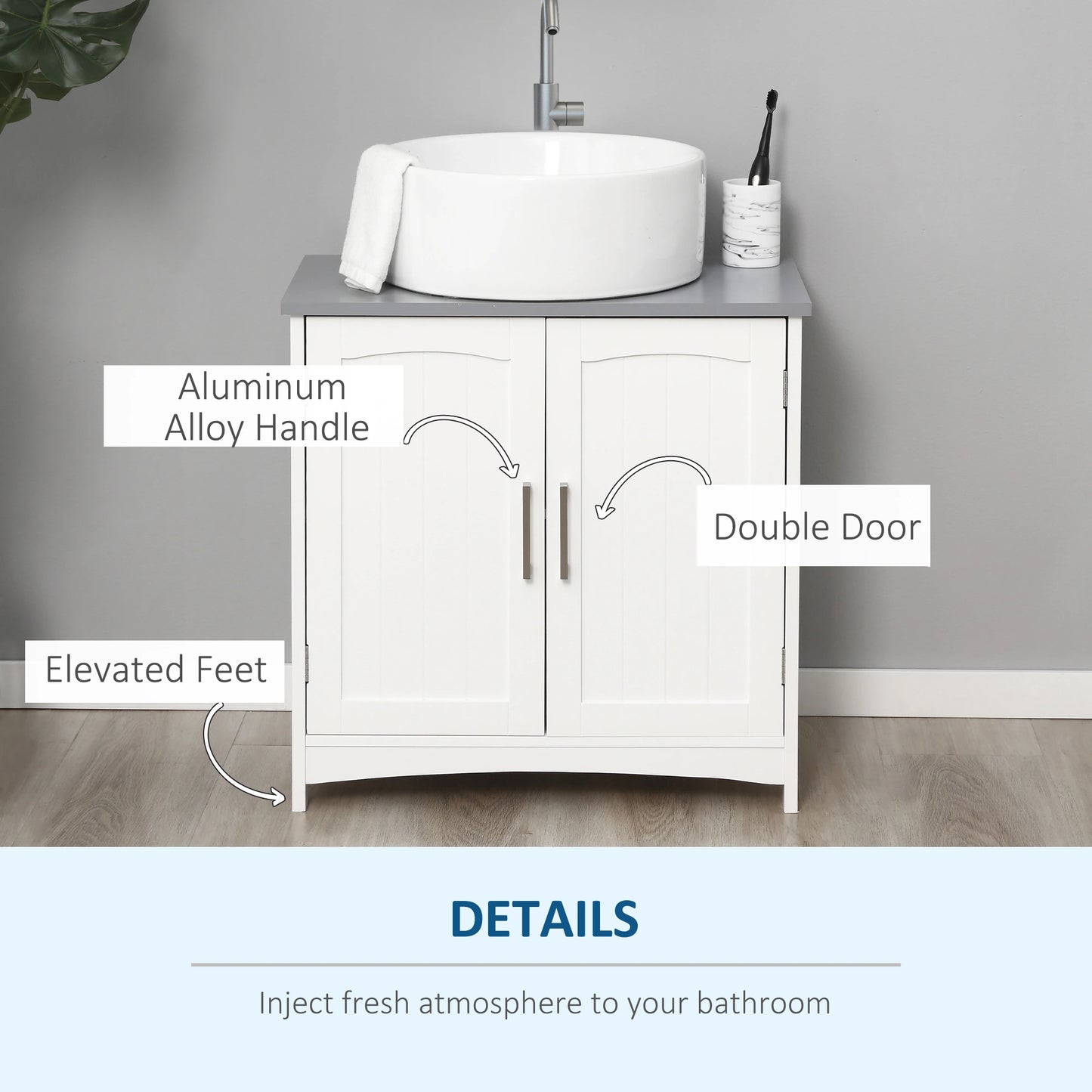 Kleankin Pedestal Under Sink Double Doors Cabinet, Modern Bathroom Vanity Unit, Storage Cupboard with Adjustable Shelves