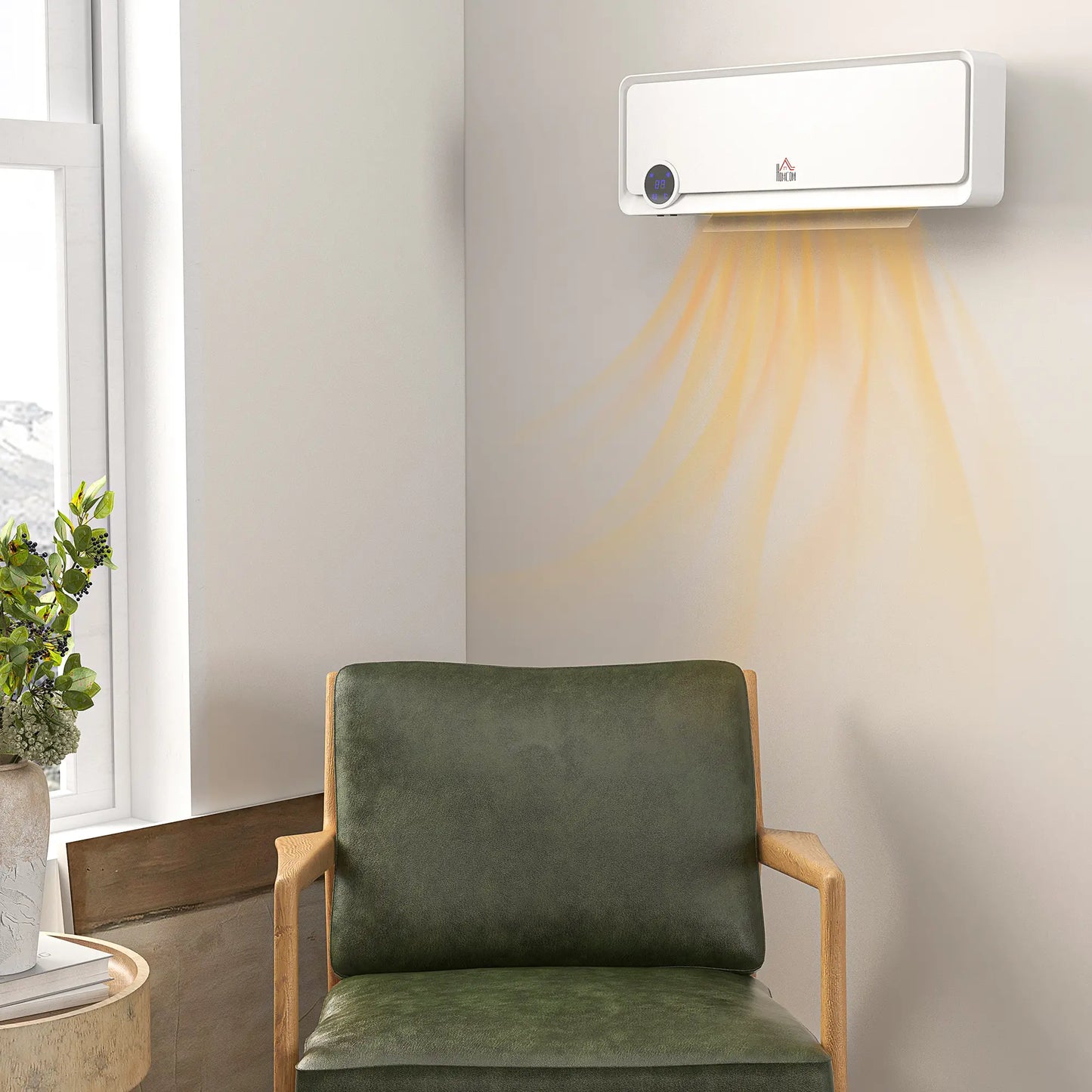 HOMCOM Wall Downflow Heater 2 Heat & Fan, Electric Space Heater with Timer Remote Oscillating, White