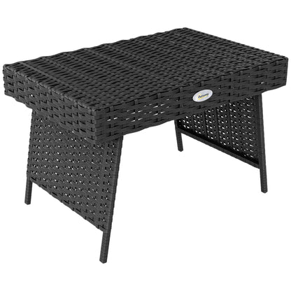 Outsunny Foldable Outdoor Side Table, Bistro Garden Rattan Coffee Table with Steel Frame, Black