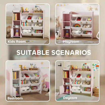 AIYAPLAY Kids Toy Storage Unit with 8 Removable Bins, Storage Shelves, Cabinet, Pink
