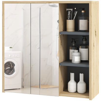 HOMCOM Five-Shelf Mirrored Bathroom Storage Mirror Cabinet - Wood-Effect