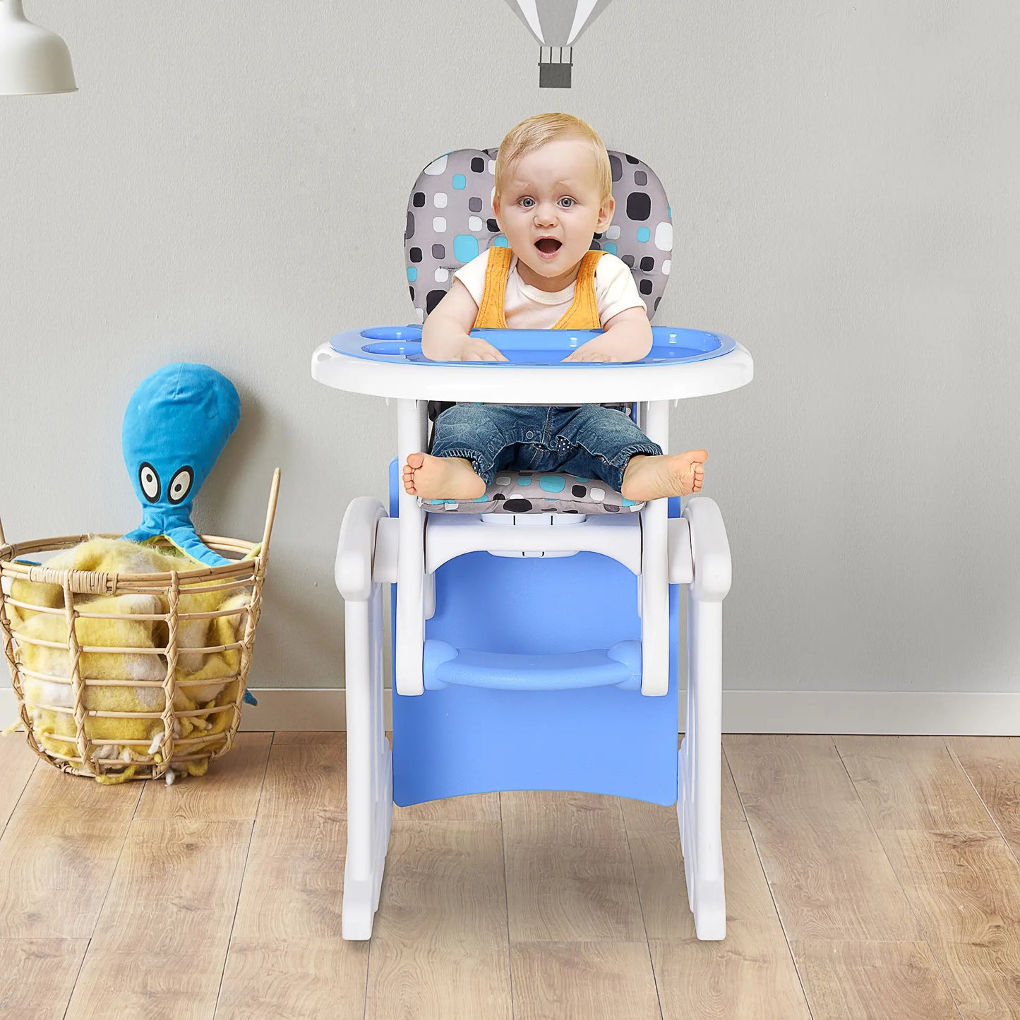 HOMCOM 2 in 1 Convertible Baby High Chair Toddler Table Chair Infant Feeding Seat Removable Food Tray Safety Harness