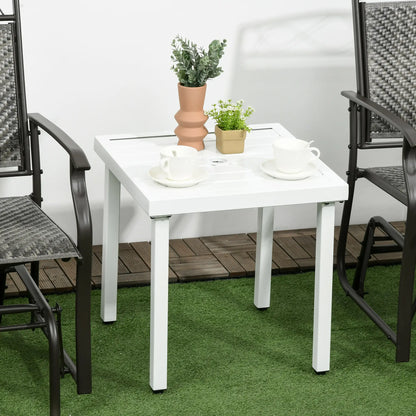 Outsunny Garden Side Table End Table Patio Coffee Table with Umbrella Hole, Steel Frame, White