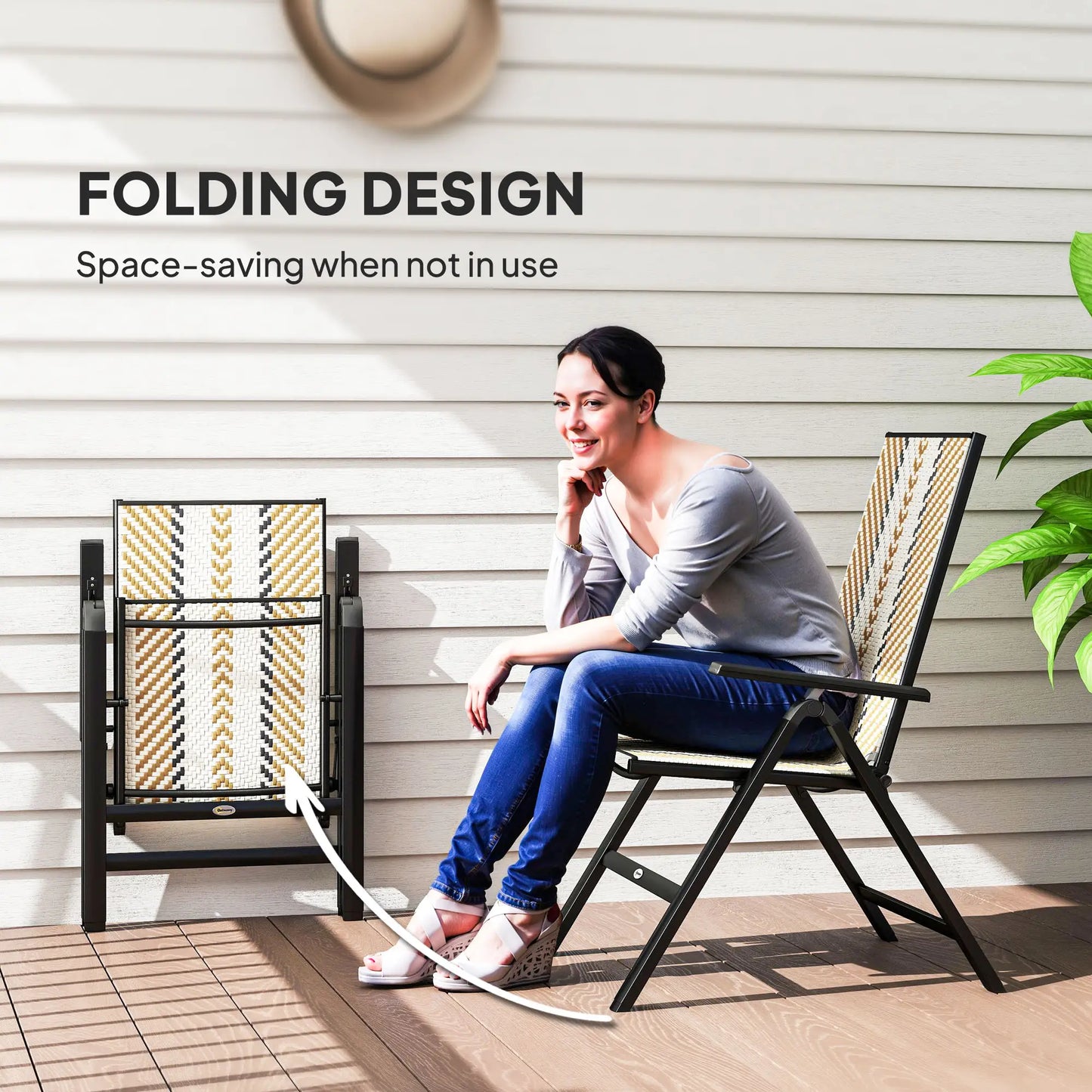 Outsunny Rattan Reclining Garden Chairs, Foldable - Orange