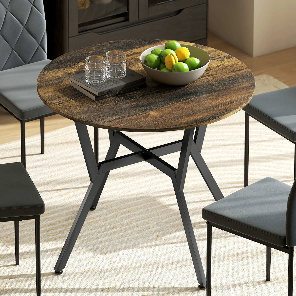 HOMCOM Dining Table, Round Kitchen Table with Anti-Slip Foot Pads for Living Room, Dining Room, Rustic Brown