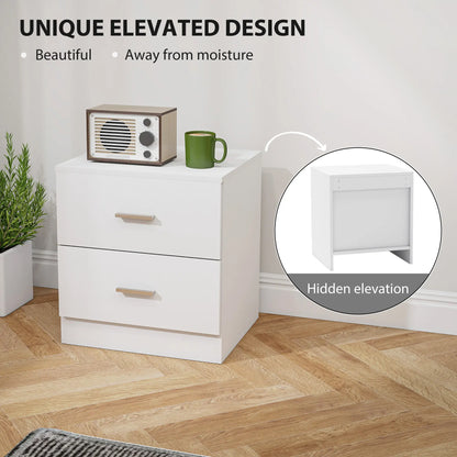 HOMCOM Modern Bedside Table, Beside Cabinet with 2 Drawers for Bedroom, Living Room, White