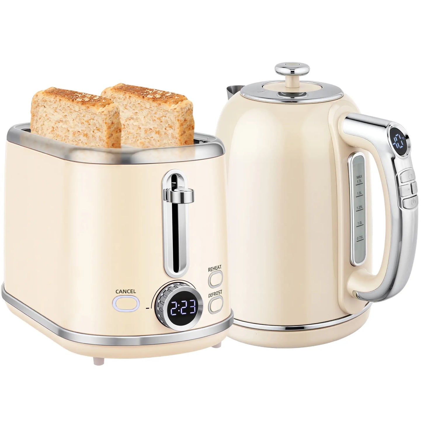 HOMCOM Polished Retro 40-100°C Kettle and Toaster Set - Cream