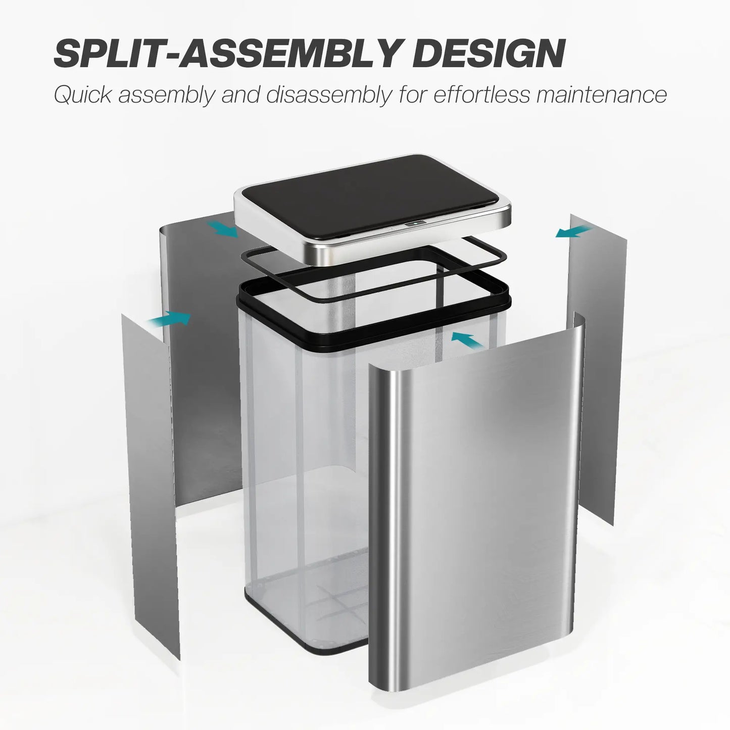 HOMCOM 40L Sensor Bin with Quiet Lid, Automatic Touchless Motion Sensor Kitchen Bin with Fingerprint Resistant Stainless Steel, Silver Tone