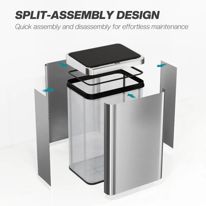 HOMCOM 40L Sensor Bin with Quiet Lid, Automatic Touchless Motion Sensor Kitchen Bin with Fingerprint Resistant Stainless Steel, Silver Tone