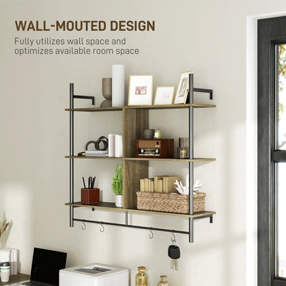 HOMCOM Three-Tier Floating Shelf Wall Mount Home Furniture - Grey Wood Effect