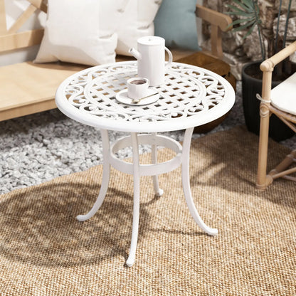 Outsunny Round Garden Table, Cast Aluminium Outdoor Patio Table, White