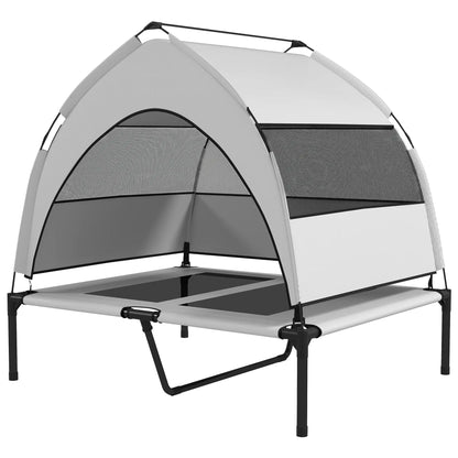 PawHut Portable Elevated Dog Bed with Removable Canopy, Cooling Raised Pet Cot for Medium Large Dogs