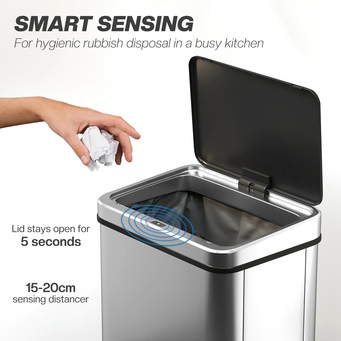HOMCOM 40L Sensor Bin with Quiet Lid, Automatic Touchless Motion Sensor Kitchen Bin with Fingerprint Resistant Stainless Steel, Silver Tone