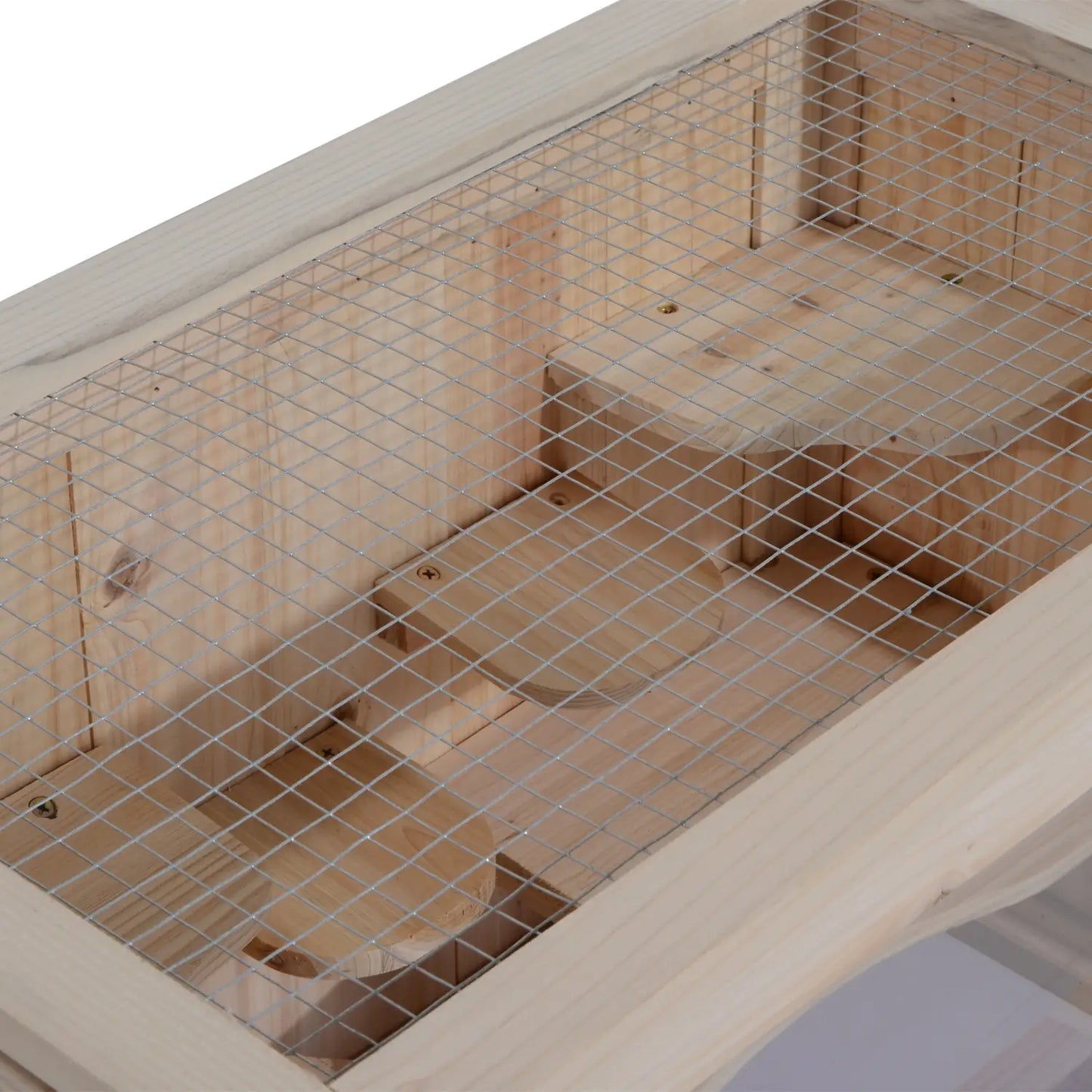 PawHut Wooden Hamster Cage Mouse Mice Rodent Small Animals Hutch Exercise Play House, Natural Wood Finish