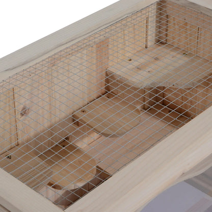 PawHut Wooden Hamster Cage Mouse Mice Rodent Small Animals Hutch Exercise Play House, Natural Wood Finish